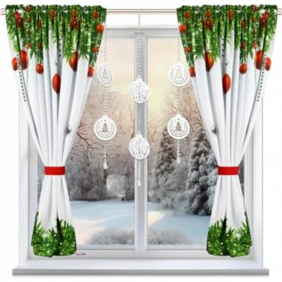 BytoTex Sada závěsů s vánočním motivem L 699, 2ks x 145 x 160 cm