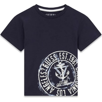 GUESS Тъмно синя тениска за мини момче с кръгла бяла щампа Guess