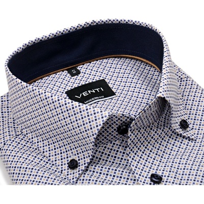 Venti Modern Fit košile s béžovo-modrými čtverečky, tmavomodrým vnitřním límcem a manžetou