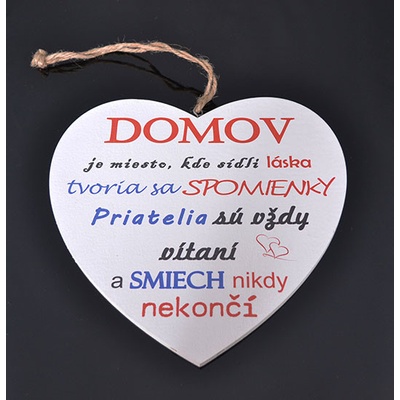 Tabuľka drevená srdce 20cm Domov, priatelia, spomienky
