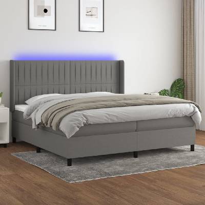 Petrashop 3138502 boxspring postel s matrací a LED tmavě šedá textil
