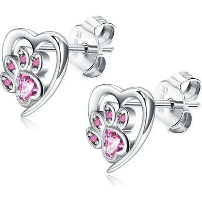Elanis Jewel Stříbrné náušnice Tlapka s růžovými krystaly Swarovski® EJ00559