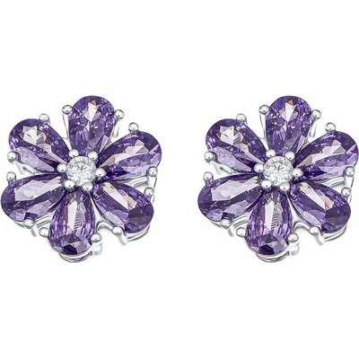 CRYSTalp Kytičkové náušnice s fialovými kryštálmi Flower Kiss 42288.VIO.R