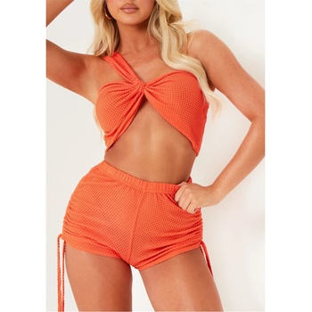 Image 1 of Missy Empire Къси панталони Missy Empire Ruched Textured Shorts - Coral