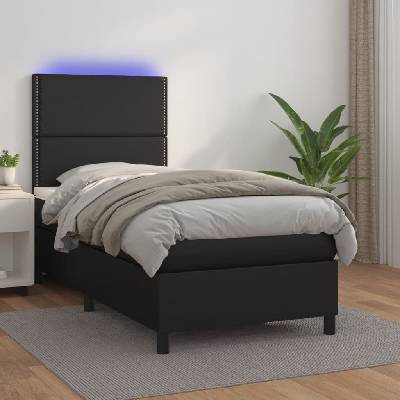 Petrashop 3135867 boxspring postel s matrací a LED černá umělá kůže