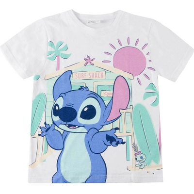 Cerda Dívčí tričko LILO A STITCH Surf shack krátký rukáv bílé
