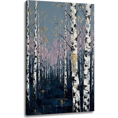Obraz brezový les na plátne – s ručne maľovanými detailmi - 60x90 cm