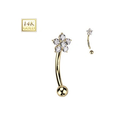 Šperky4U zlatý piercing do obočí čirý zirkon ZL01261-YG