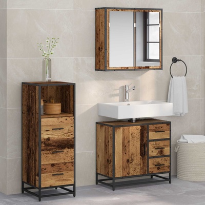 vidaXL Комплект мебели за баня 3 бр. Старо дърво 35 x 37, 5 x 100 см (3402423)