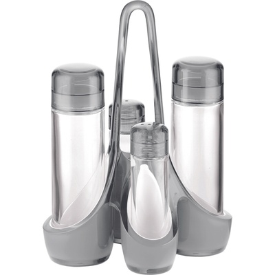 Guzzini Дозатори за олио и оцет Two-tone със солница и пиперница на стойка сиви 5 части (24880092)