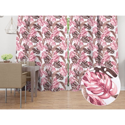 Biante Bavlnený záves Sandra SA-227 Hnedé a staroružové tropické listy na bielom 150x140 cm