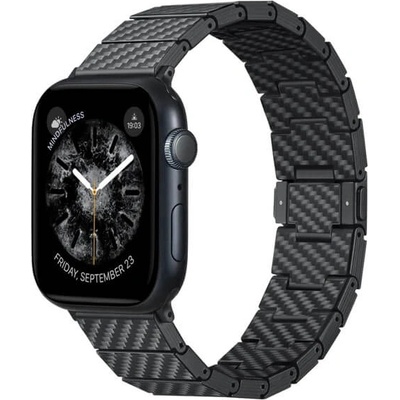 Кевларена Каишка за Apple Watch, Pitaka Carbon Fiber Watch Band Black/Grey, Черен (AWB2307)