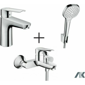 Hansgrohe Комплект смесители Hansgrohe Logis E със смесител за мивка, комплект за вана и душ с хромиран кран (71161000+71403000+26425400)