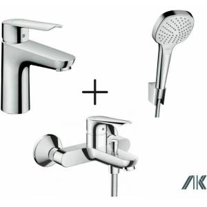 Hansgrohe Смесител Hansgrohe Logis E със смесител за мивка, комплект за вана и душ с хромиран кран (71161000+71403000+26425400)