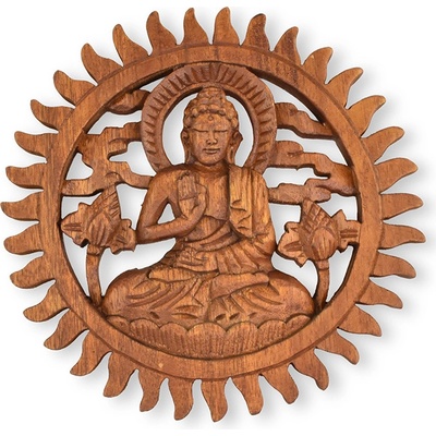 Závěsná dřevěná dekorace Buddha - Vitarka Mudra - 20 cm
