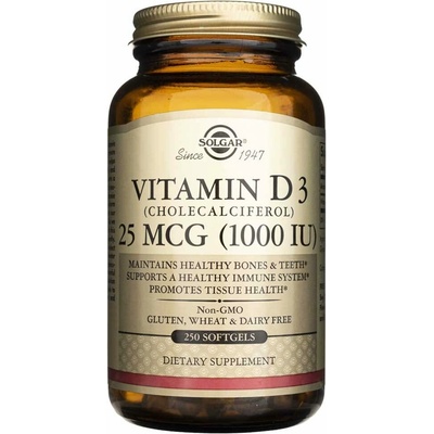 Solgar Vitamin D3, 1000 IU, 250 softgel kapslí