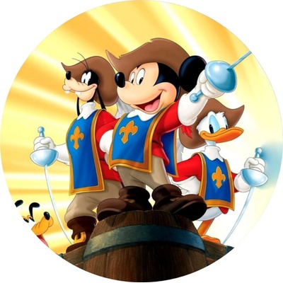 1x Mickey Mouse – mušketýři Donald, Goofy a Pluto – jedlý papír na dort – Hledejceny.cz