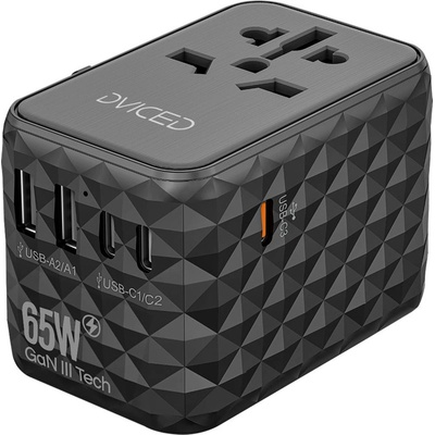 Универсален адаптер за пътуване 65W GaN черен от Dviced (DV240001)