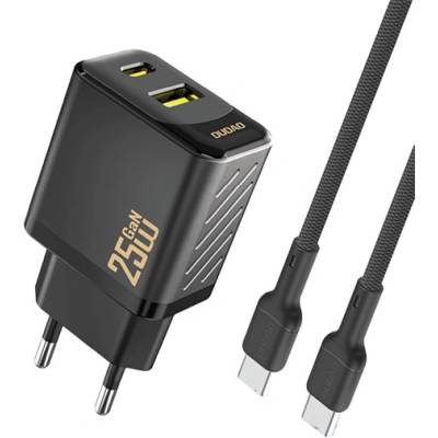 Dudao A26TCEU мрежово зарядно устройство с USB+Type-C изход, 25 W, PD бързо зареждане + кабел Type-C, ЧЕРНО GP-190588 (GP-190588)