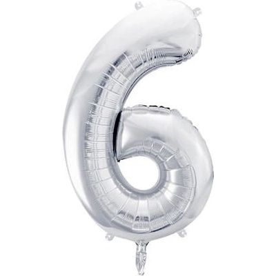 PartyDeco Fóliový balón Číslo 6 strieborný 86cm