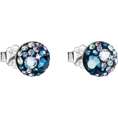 Evolution Group strieborné náušnice kôstka s kryštálmi Swarovski modré okrúhle 31136.3 blue style