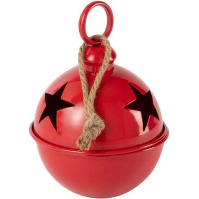 Červená kovová ozdoba rolnička se šňůrkou Baub Xmas S - Ø 16*26 cm - J-Line by Jolipa