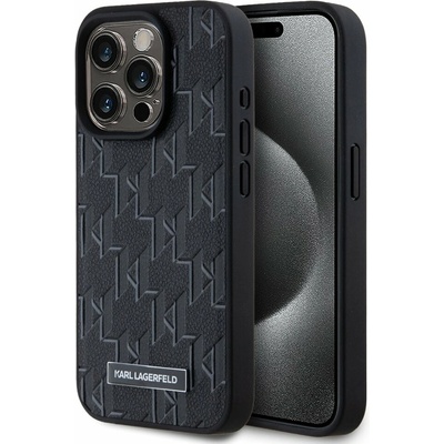 Karl Lagerfeld PU kožený zadný kryt Monogram Metal Logo Magsafe pre iPhone 15 Pro Max Black