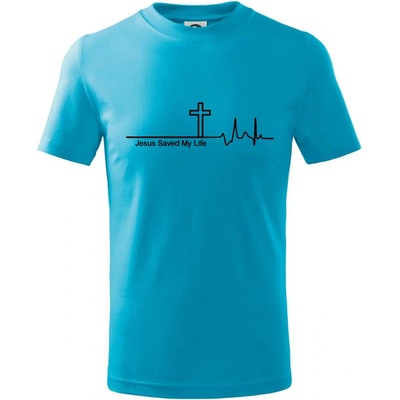 Jesus Saved My Life kříž ekg tričko dětské bavlněné světlý tyrkys
