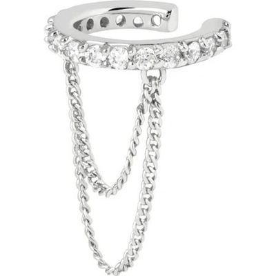 DELIS Сребърна обеца с маншет за ухо, jw996, дизайн с верижка, с родиево покритие (jw996)