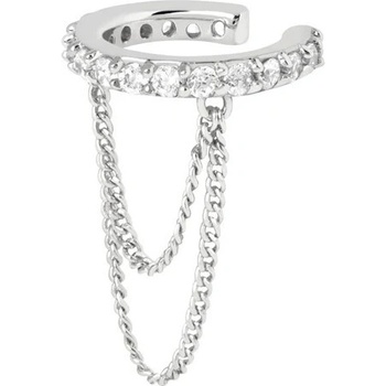 DELIS Сребърна обеца с маншет за ухо, jw996, дизайн с верижка, с родиево покритие (jw996)