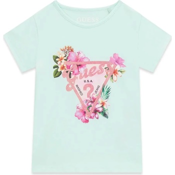 GUESS Ментова тениска за мини момиче с розово лого Guess и цветя