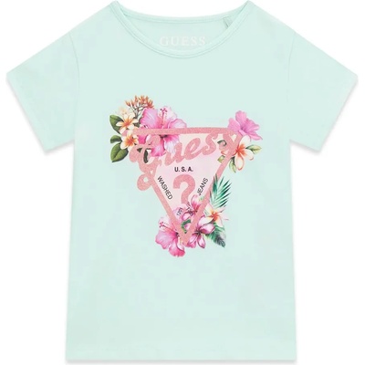 GUESS Ментова тениска за мини момиче с розово лого Guess и цветя