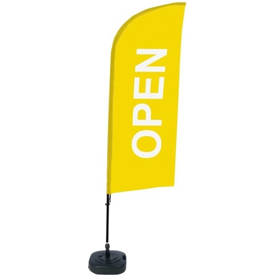 Jansen Display Kompletní sada reklamní vlajky ve tvaru křídla, Otevřeno, žlutá, anglicky ECO, 1105 x 3300 mm