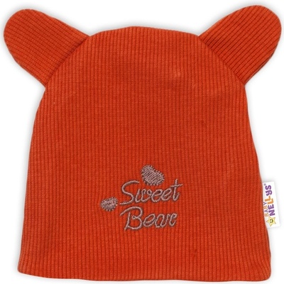 Baby Nellys Dvojvrstvová čiapočka s uškami Teddy tehlová