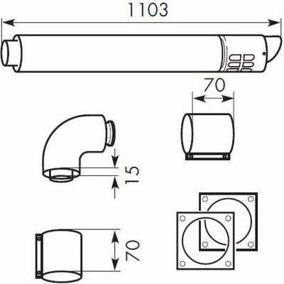 Vaillant sada odkouření vodorovná 80/125 mm x 1000 mm bez kolena 303209