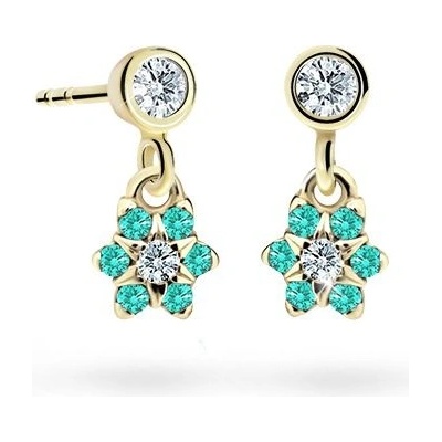 Danfil dětské náušnice kytičky C2152 ze žlutého zlata s kamínky Mint Green zapínání balónek