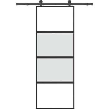 vidaXL Плъзгаща се врата с обков 76x205 см Закалено стъкло&Алуминий (3332995)