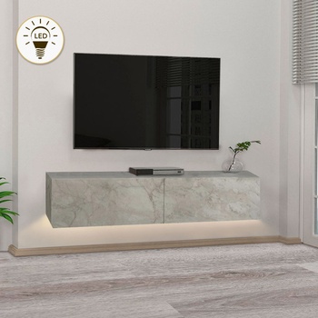 TopMebel Aristo TopMebel меламинов стенен шкаф за телевизор с LED осветление в цвят бял мрамор 135x31.6x25cm