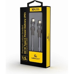 Gembird Cablexpert Кабел USB 2.0 C - C, FLAT, зарядно устройство/данни 60W, M/M 1, 5M, сив CC-USB2B-CMCM60-1, 5M (CC-USB2B-CMCM60-1.5M)