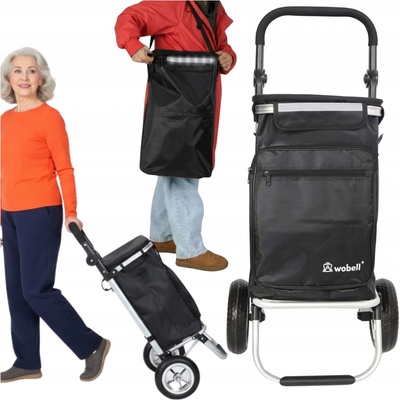 Wobell Nákupný košík čierny polyester 45 l na kolieskach vodeodolný