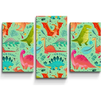 Sablio Obraz - 3-dílný Dinosaury v tráve - 75x50 cm