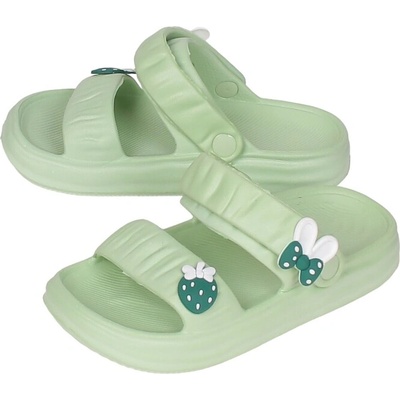 Дамски джапанки в зелено с ягодки и панделка