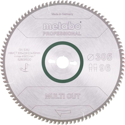 Metabo Pilový kotouč ze slinutého karbidu "multi cut" HW/CT, 305 x30 96 FZ/TR5 628091000 Průměr: 305 mm Počet zubů (na palec): 96 Tloušťka:2 mm
