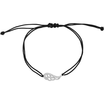 Bealio 13268 stříbrný náramek ANDĚLSKÉ KŘÍDLO shamballa provázek 17+3 cm 03-13268-2898