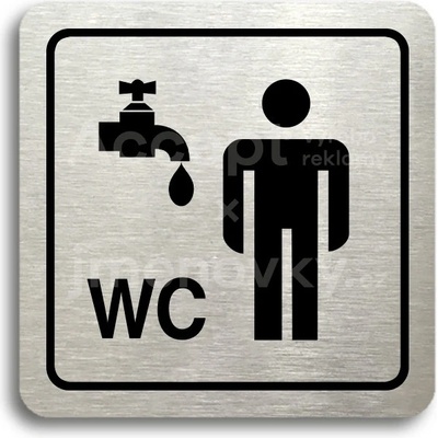ACCEPT Piktogram umývárna, WC muži - stříbrná tabulka - černý tisk