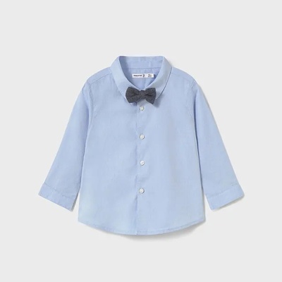 MAYORAL Официална риза в небесно синьо с дълъг ръкав с папийонка в сиво за бебе момче Mayoral