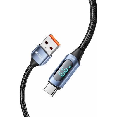 Tech-Protect Здрав кабел с въжена оплетка с бързо зареждане за устройства с USB-C порт (100 см) - Tech-Protect UltraBoost USB-A to USB-C Cable with LED Display 66W (син) (THP2587)