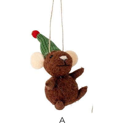 Bloomingville Plstená vianočná ozdoba Peo Mouse Green Wool A