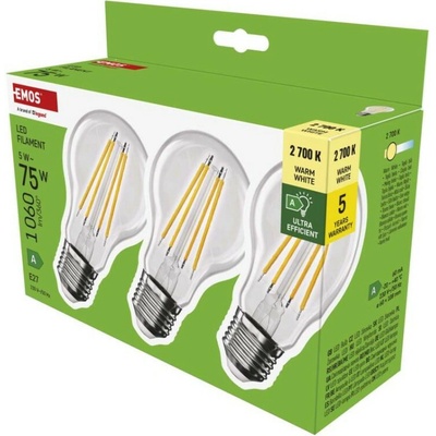 EMOS LIGHTING LED žiarovka Filament A60 E27 5 W 75 W 1 060 lm teplá biela