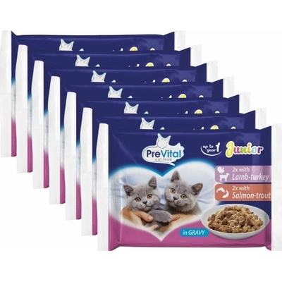 PreVital Cat Junior jahňa morka losos pstruh v omáčke 28 x 100 g